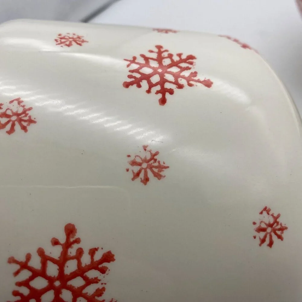 Farval Red white snowflake print covered pie cake dessert stand plate cookies Po
